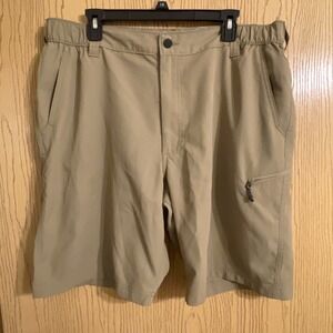 Men's Wrangler Performance Shorts Size 38 Brown Khaki Elastic Waist 9.5" Inseam